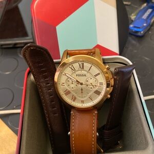 Fossil  FS4991 watch men’s women’s gold rose gold leather brown